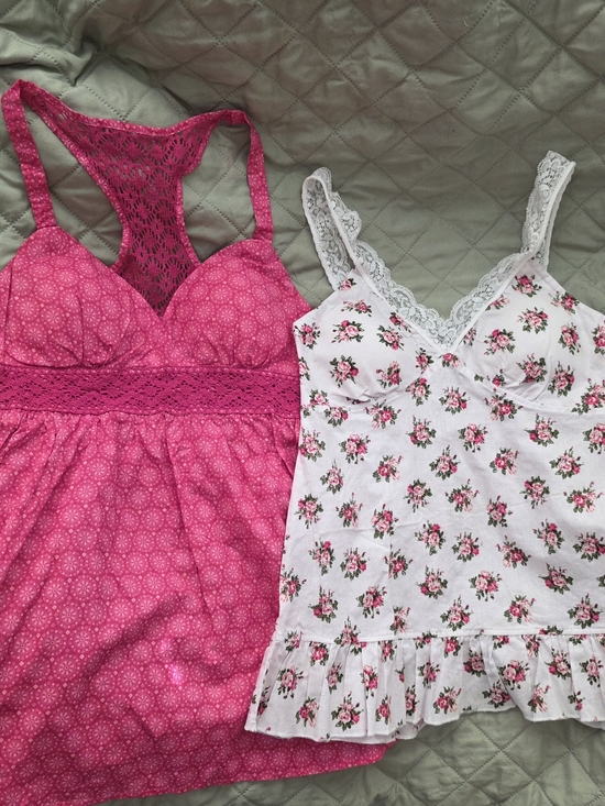 lei Tops - NEW-Lei Small Women's Floral White Lace Trim Camisole & Hot Pink Lace-Back Tank